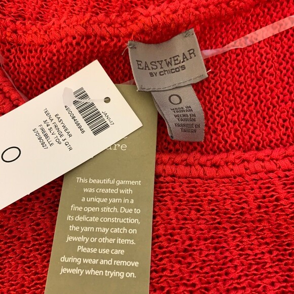 Easywear by Chico's Women's Top 0 Small 4 Red Firebelle Teena Fringe NWT - Picture 8 of 10